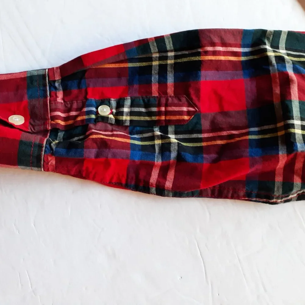 Gap Boys Shirt Button Down Red Plaid Long Sleeve Christmas Holiday XL 12